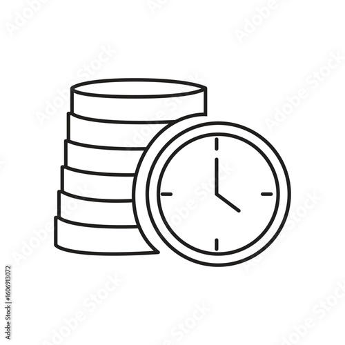 Stack of coins and clock vector icon line art representing time is money investment deadline financial planning budget schedule and economic efficiency
