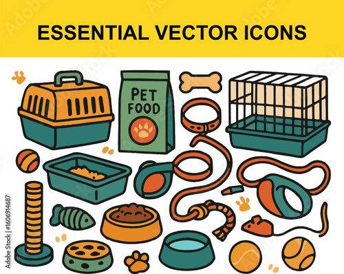 Pet care items collection vector illustration pet supplies