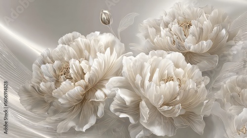 Elegant White Peony Arrangement On Silky Background