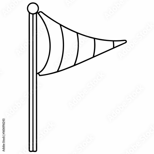 Black outline of a windsock on a white background wind direction flag