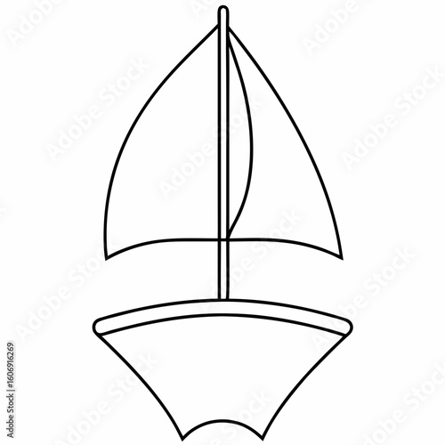 Black outline sailboat graphic on white background sailing watercraft
