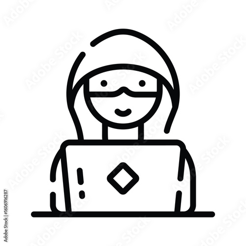Trendy linear icon of suspicious hacker silhouette