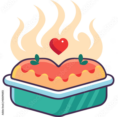 Lasagna tray with heart-shaped steam