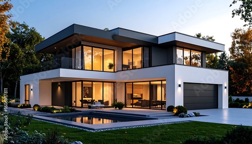 Wallpaper Mural Modern home with a swimming pool at twilight Torontodigital.ca