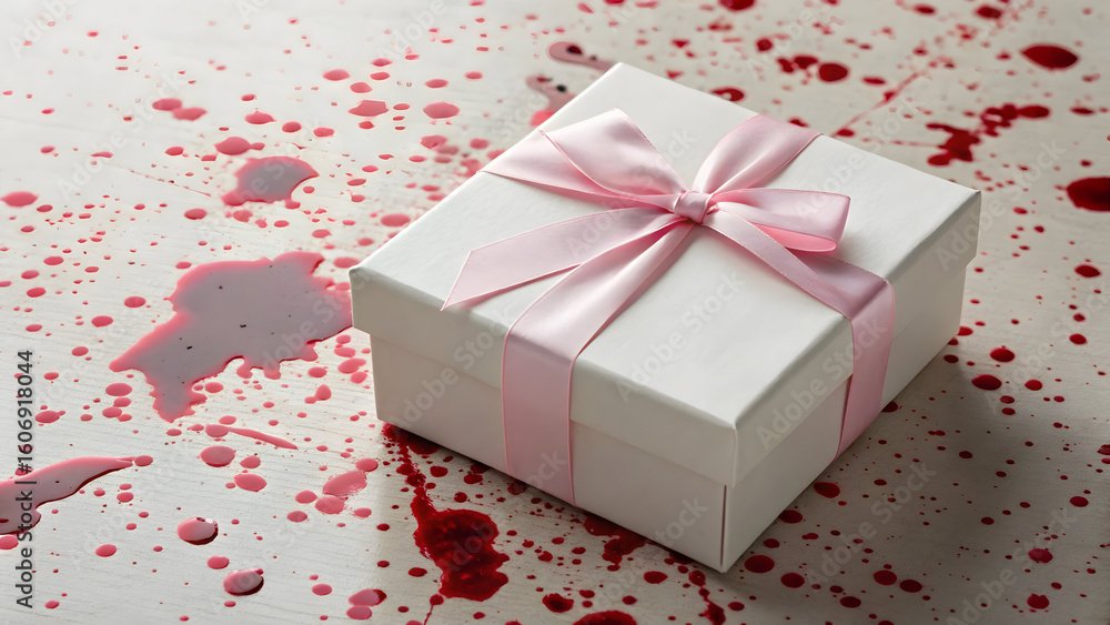 Obraz premium White eyeliner on pink velvet table in gritty shadowed room
