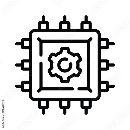 Well designed linear icon of compact microprocessor chip