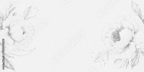 Flowers, halftone stipple sketch with dotted texture, photocopy paper and strong threshold lines, retro look.