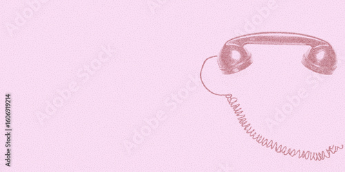 Pink background with a phone on it. Simple stipple style, dotted halftone pattern, photocopy paper background and strong threshold effect.