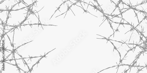 Branches scattered and overlapping, sense of chaos and disorder. Monochrome stipple graphic with halftone dots, photocopy noise texture and threshold outlines, vintage vibe.