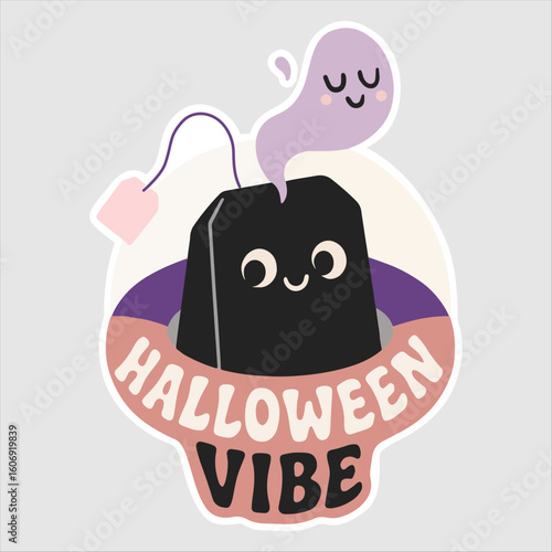 Halloween Tea Bag with Ghostly Steam – Cute Sticker Illustration