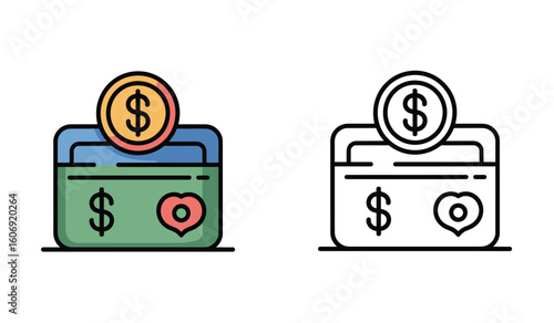 Charitable donation with money and a heart representing support for a good cause