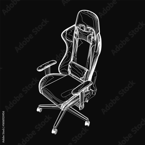 Ergonomic gaming chair with sleek black and white contour design, featuring a high backrest and supportive armrests. The comfortable cushion and premium materials ensure long-lasting comfort.