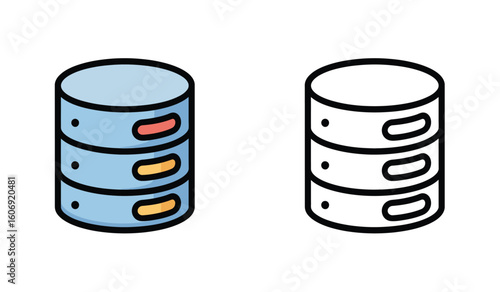 Database Storage Icons Two Variants Blue and Black and White Network Data and Information Storage