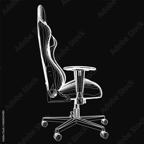 An ergonomic gaming chair with a sleek black and white contour design, featuring a curved backrest and armrests for optimal support. The high-quality cushion ensures comfort during long sessions.