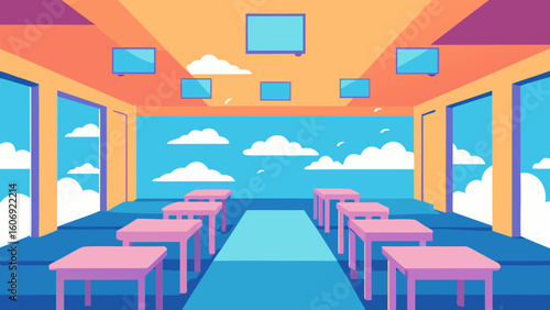 surreal classroom clouds floating daydream empty school