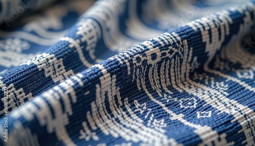 closeup of thai ikat fabric with natural cotton threads soft lighting showing intricate blur patterns in traditional weaving perfect for textile industry and cultural interior design