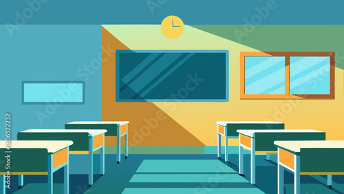 sunlight board desks empty classroom bright learning