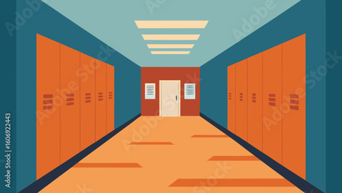 school corridor flat design with lockers and motion