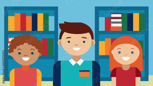 school library flat vector with bookshelves and seating