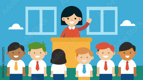 school assembly with students celebrating first day