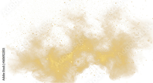 Golden Dust Cloud with Shimmering Particles isolated on a transparent background