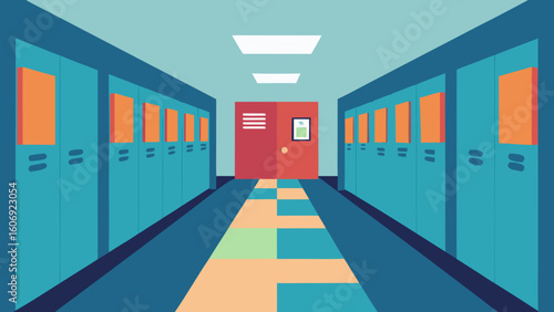school corridor flat design with lockers and motion