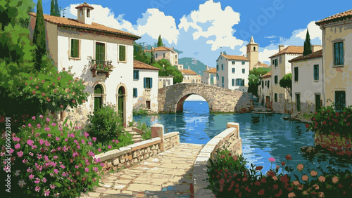 Bright Anchorage a coastal town scene, featuring vibrant isolated watercolor vector illustration svg