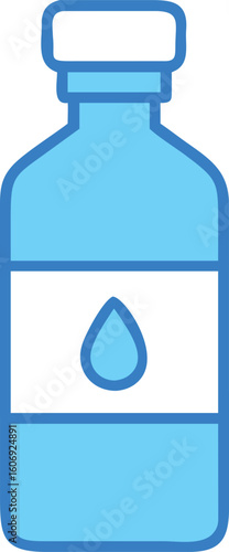 Blue Water Bottle Icon with Drop Symbol on Label Simple Design