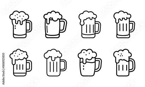Fast Food Vector Icon Set of Burger, Pizza, French Fries, Hot Dog, Soda, Donut, Ice Cream, Flat Color Illustration for Restaurant Menu, Cafe, Sticker, Social Media, on White Background