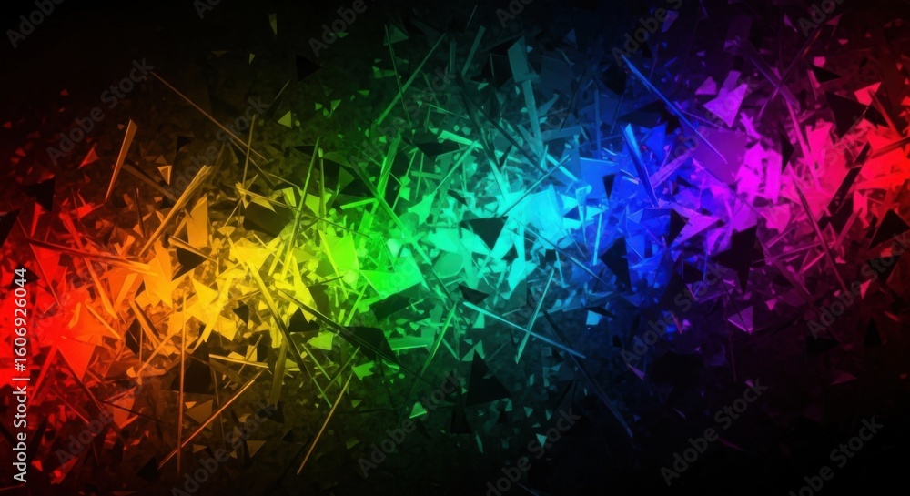 Fototapeta premium Abstract Colorful Geometric Pattern with Bright Vibrant Triangles and Lines on Dark Background