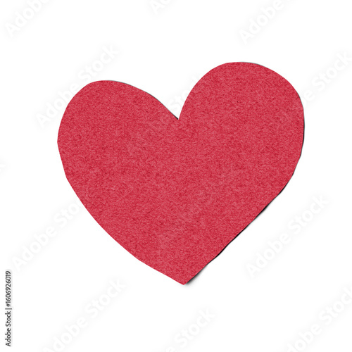 Red heart shape paper cut out, decorative element for scrapbooking.