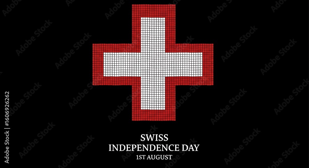 Fototapeta premium Swiss Independence Day: Mosaic Swiss Cross on Black Background