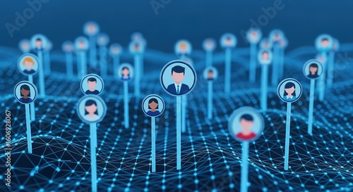 Digital network connecting diverse people representing global community and online social connections