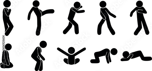 Collection of Stick Figures Showing Different Actions and Poses, Simple