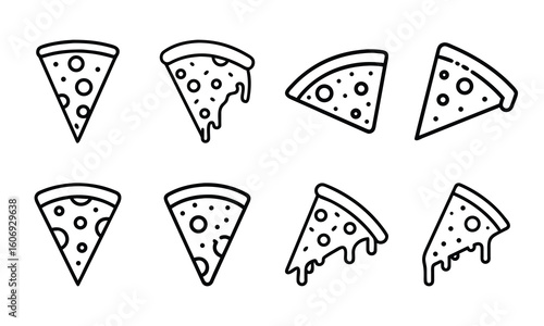 Fast Food Vector Icon Set of Burger, Pizza, French Fries, Hot Dog, Soda, Donut, Ice Cream, Flat Color Illustration for Restaurant Menu, Cafe, Sticker, Social Media, on White Background