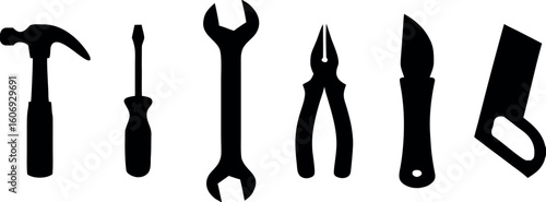 Silhouette of a Hammer, Screwdriver, Wrench
