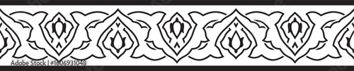 Vector monochrome black endless turkish national ornament. Seamless ottoman border, frame. Ethnic floral pattern of Seljuk Turks. Decoration of the Sultan's palaces.