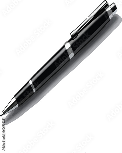 Silver ballpoint pen isolated on a white background, a sleek object for office, business, and writing