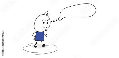 Cartoon stickman thinking deeply with cloud line symbolizing idea generation decision making problem solving planning focus and innovation
