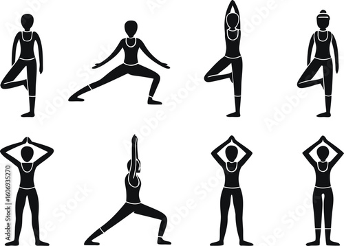 Yoga and Exercise Pose Stick Figure Icons – Minimal Silhouettes
