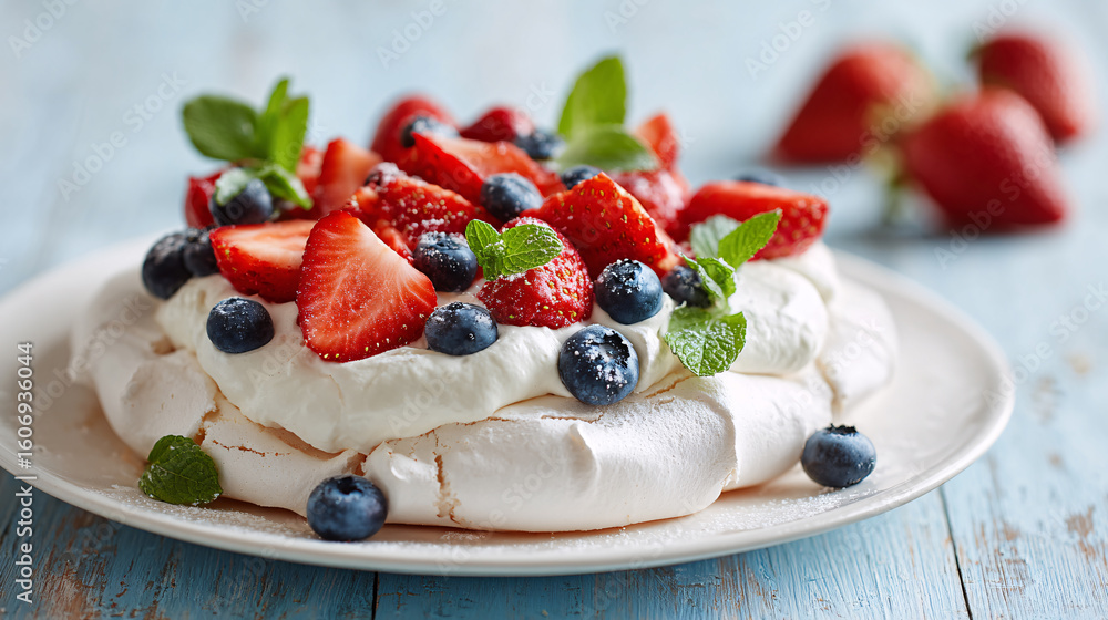 Strawberry & Blueberry Pavlova Dessert Strawberry & Blueberry Pavlova Dessert