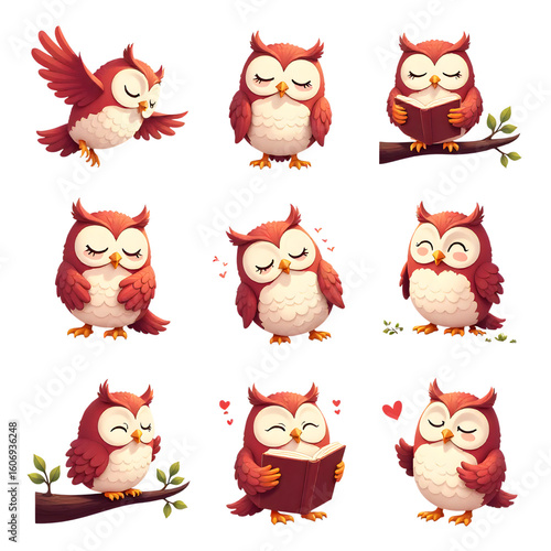 Wallpaper Mural Adorable Red Owls: A Collection of Cute Avian Illustrations Torontodigital.ca
