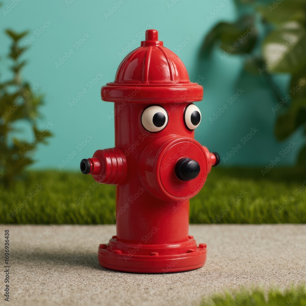 Cartoon hydrant toy with playful proportions, safe for children display Cartoon hydrant toy with playful proportions, safe for children display