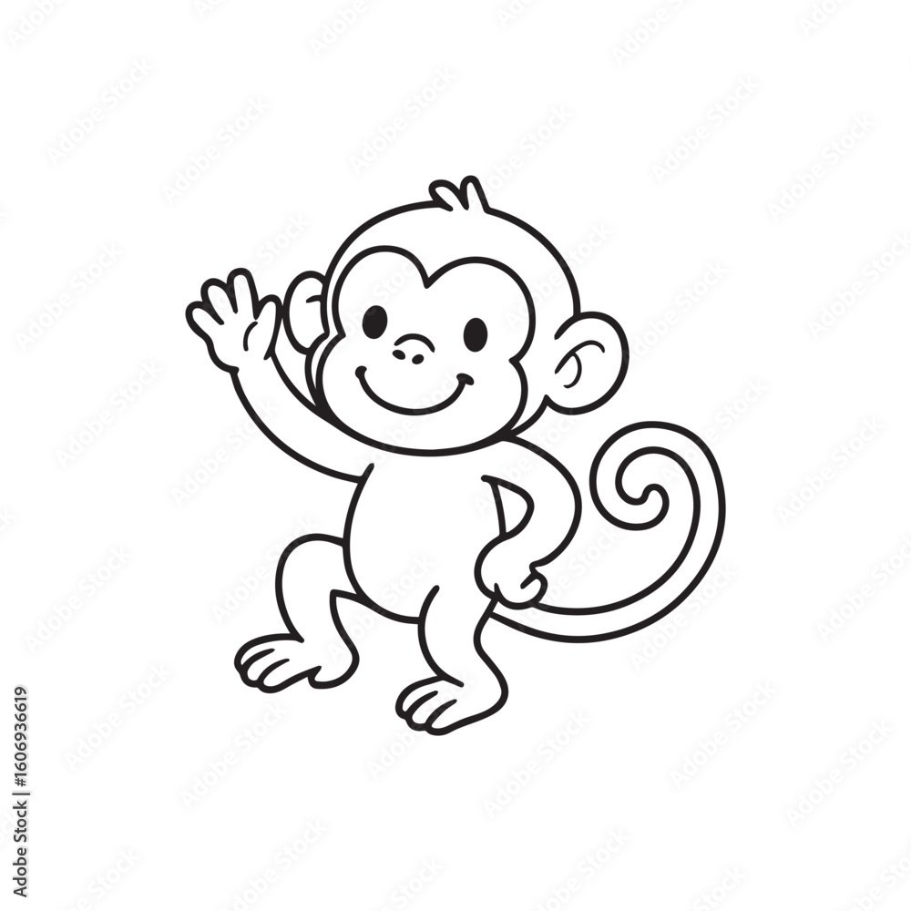 Obraz premium Cartoon monkey outline vector illustration