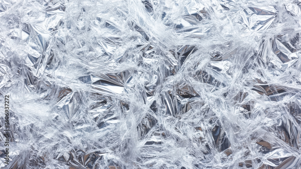 Creative background with aluminum foil and crumpled plastic film texture. Shiny silver wrap with abstract effect for design. Creative background with aluminum foil and crumpled plastic film texture. Shiny silver wrap with abstract effect for design.