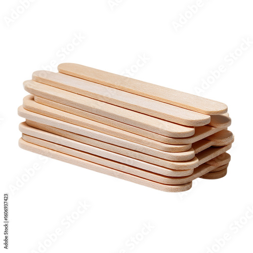 Plain wooden popsicle sticks stack on transparent background