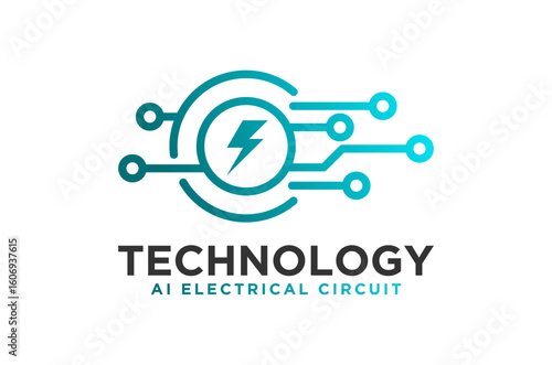 Modern tech logo design. AI electrical circuit concept. Vector illustration, flash lightning icon symbol.