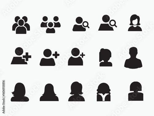 Black User Profile Icon Set – Flat Silhouettes for App and Web