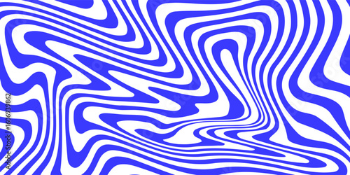Blue wavy lines abstract background. Trendy psychedelic retro style backdrop. Waves, swirl and twirl pattern. Twisted distorted vector texture. Y2k aesthetic design