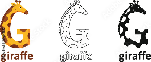 Giraffe animal alphabet g letter cartoon illustration vector design set giraffe art